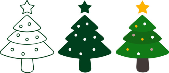 Simple Christmas Tree Icon Vector Set for Holiday Design
