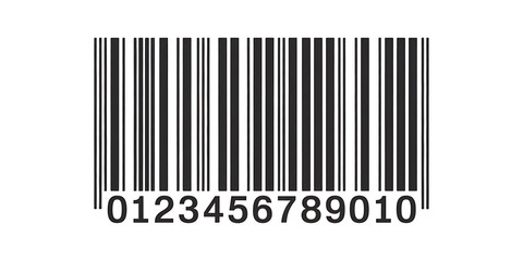 Black and white barcode with numbers 0123456789010 below it, isolated on white background