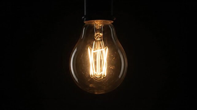 Glowing filament bulb against black, emphasizing the energy within. Warm, bright light