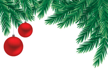 Festive Christmas ornaments and evergreen branches create a joyful holiday atmosphere, perfect for seasonal designs and celebrations