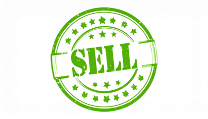 Sell Stamp: A close-up shot of a green SELL stamp. perfect for business needs.