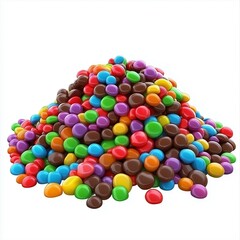 Colorful candy pile chocolate sweet snack food, isolated white