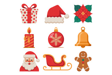 Festive Christmas icons of Santa, gifts, ornaments, and holiday cheer bring joy and warmth for seasonal designs and celebrations