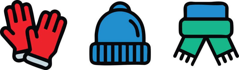 Vector illustrations of warm winter clothing styles