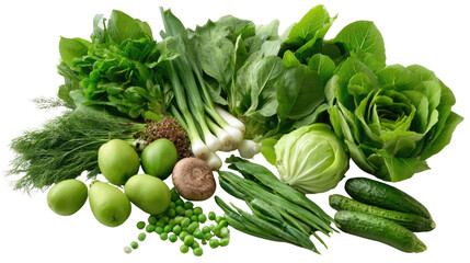 Green Grocery Gathering: A vibrant arrangement of fresh, organic green vegetables and fruits, showcasing nature's bounty and culinary potential. 