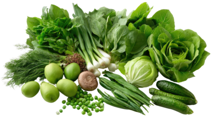 Green Grocery Gathering: A vibrant arrangement of fresh, organic green vegetables and fruits, showcasing nature's bounty and culinary potential. 