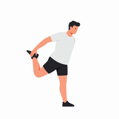 Simple illustration of a man stretching his quad muscle for fitness, workout, or exercise warm-up.