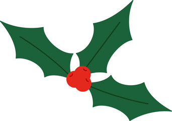 Simple Christmas holly icon with red berries. A festive flat vector illustration of a traditional winter plant, isolated for holiday greeting cards.