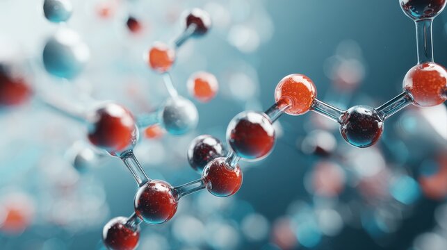 Molecules, 3D model. Atoms, chemical bonds, biomolecules molecular nano structure. Innovation in science, DNA, medicine, education. Chemistry science research, biology, pharmaceuticals biotechnology - Powered by Adobe