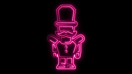 Vibrant neon pink nutcracker animation against black for holiday magic and eye catching designs, creating a playful and whimsical touch