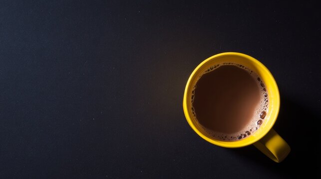 topdown. Minimalist coffee cup on a sleek gold-black surface, embodying simplicity and modern design. bar promotions, beverage menus, designed for product packaging and bar promotions.
