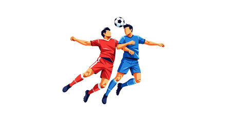 Soccer Players Jumping to Head the Ball Dynamic Action Illustration