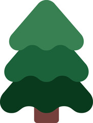 Simple Christmas tree icon in a flat design. A minimalist green pine or fir tree, isolated vector graphic for holiday cards, patterns, or winter forest scenes.
