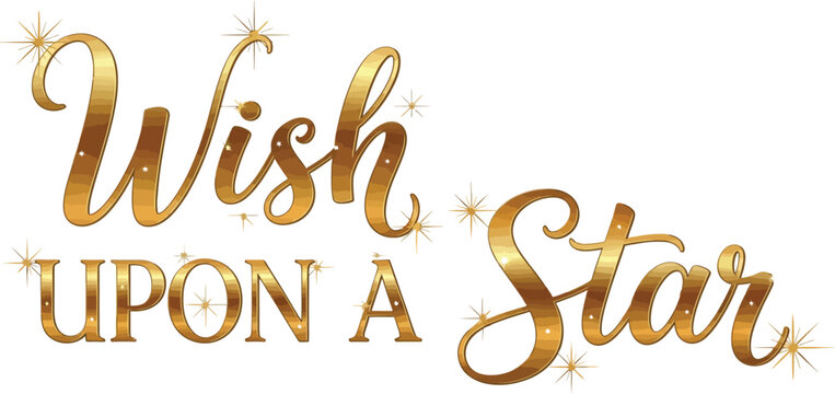 Golden wish upon a star text with sparkles on white background
