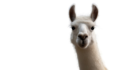 Obraz premium Llama's Stare: A curious and gentle llama gazes directly at the viewer with its soulful eyes, its soft, creamy fur.
