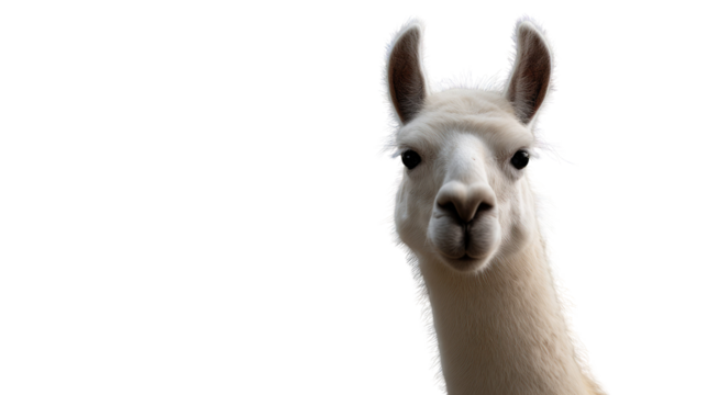 Llama's Stare: A curious and gentle llama gazes directly at the viewer with its soulful eyes, its soft, creamy fur.