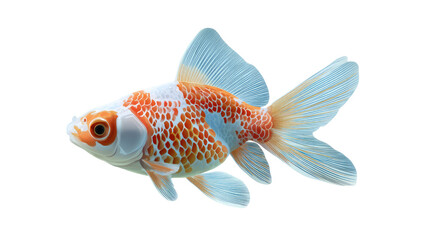 Golden Fish's graceful display: This enchanting shot of a goldfish with vibrant orange and white scales gracefully navigating the water, capturing its serene beauty and aquatic elegance.