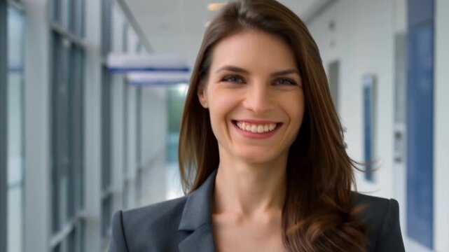 A smiling woman in professional attire, exuding confidence and approachability Stock Video
