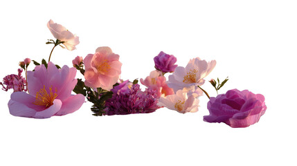 Vibrant Flower Display: Delicate petals of diverse flowers. Dancing under soft light, adding a touch of elegance and natural beauty.