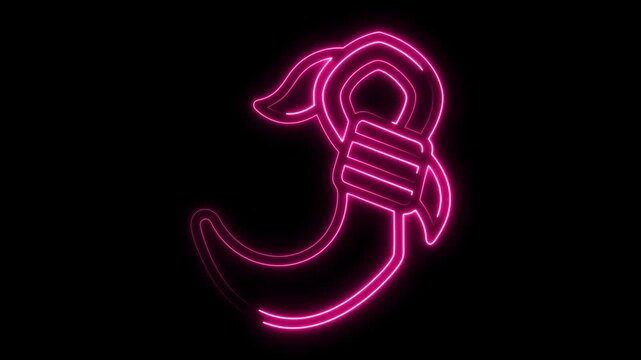 Vibrant pink neon fishing hook animation against black, perfect for outdoor adventure branding or edgy fishing content, striking and modern