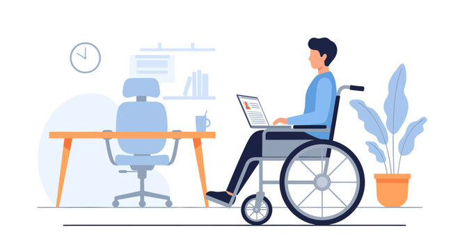 Empowered professional working from home using laptop in wheelchair, illustrating inclusion and accessibility in the modern workplace, promoting diversity