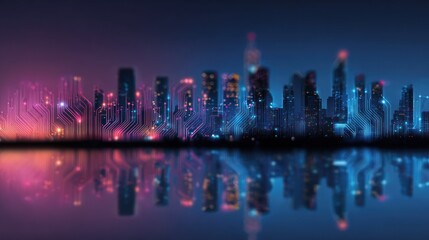 Fototapeta premium Futuristic city skyline at night