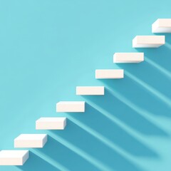 Typing on Keyboard Minimalist White Blocks Arranged in a Staircase Pattern on Bright Blue Background