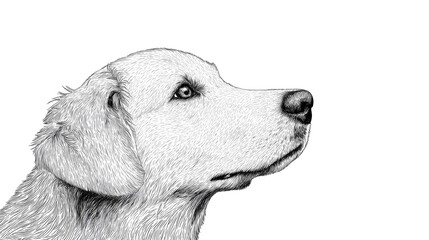 Golden Retriever Portrait: A detailed, monochromatic portrait of a golden retriever dog, capturing its focused gaze and gentle features, evoking a sense of calm and unwavering loyalty.