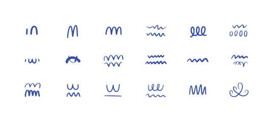 Collection of Abstract Blue Wavy Lines and Symbols on White Background