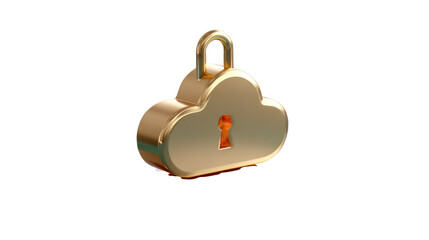 Cloud Security Emblem: A gleaming gold emblem of a cloud, ingeniously shaped as a padlock, serves as a visual metaphor for secure data storage. The keyhole hints at access.
