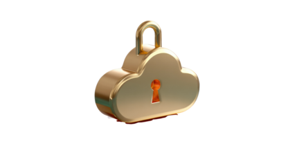 Cloud Security Emblem: A gleaming gold emblem of a cloud, ingeniously shaped as a padlock, serves as a visual metaphor for secure data storage. The keyhole hints at access.