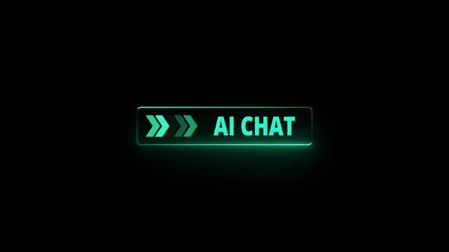 Glowing neon line mouse cursor animation pointing towards AI chat button in looping with transparent background. Right arrow moving on AI chat text animation. 4k video