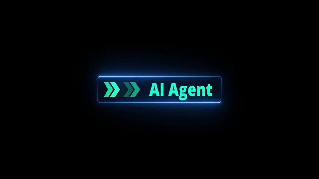 Glowing neon line mouse cursor animation pointing towards AI agent button in looping with transparent background. Right arrow moving on AI agent text animation. 4k video