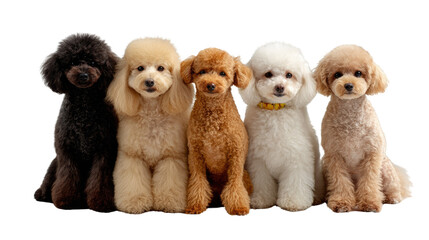 Poodles of Every Hue: A delightful array of poodles, each boasting a unique coat color, pose together in a heartwarming display of canine charm and elegance.