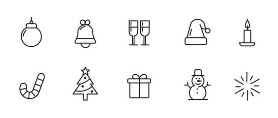 Iconos navide&ntilde;os minimalistas en l&iacute;nea &mdash; colecci&oacute;n vectorial en blanco y negro