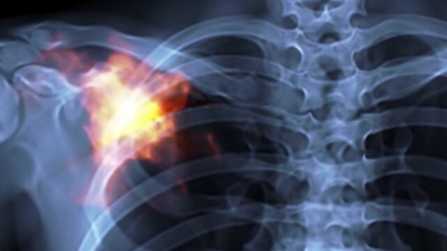 Animated Xray of Rib Cage with Cancerous Tumor Growth and Spreading