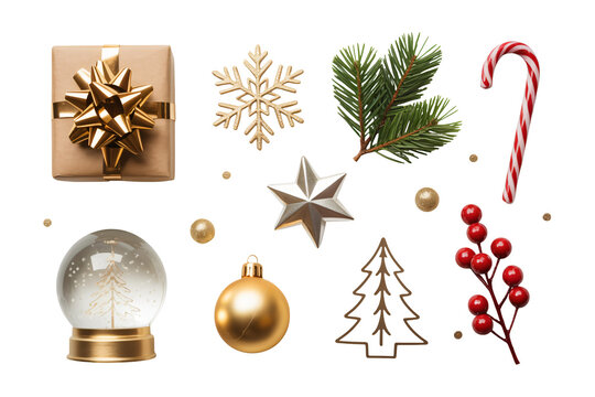 Festive Christmas decorations and ornaments for holiday celebrations, seasonal designs, and joyful greetings with gift box