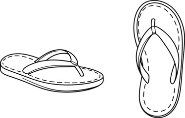cad drawing flat vector illustration, flip flop sandal technical sketch, summer footwear outline template, casual beach slipper fashion design