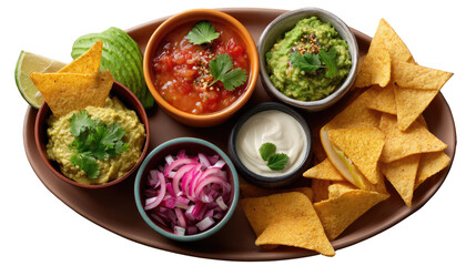A Flavorful Fiesta: A vibrant display of authentic Mexican dips and crispy tortilla chips, perfect for a gathering or solo indulgence. This image is a celebration of taste and tradition.