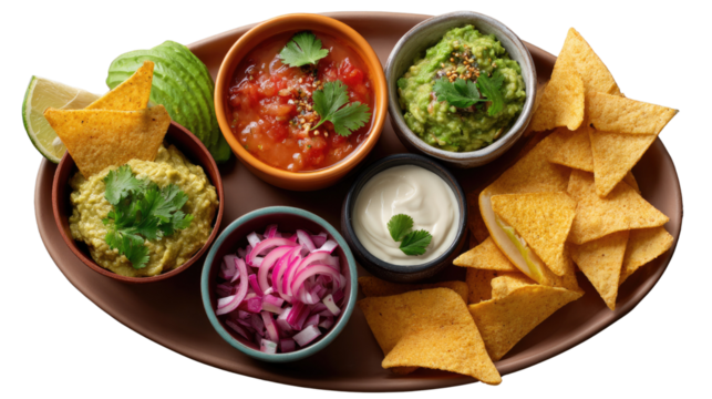 A Flavorful Fiesta: A vibrant display of authentic Mexican dips and crispy tortilla chips, perfect for a gathering or solo indulgence. This image is a celebration of taste and tradition.