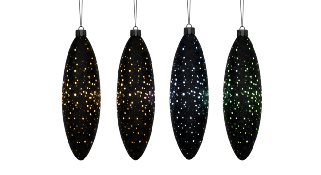 Four strings of festive christmas lights in various colors glowing brightly isolated on transparent background
