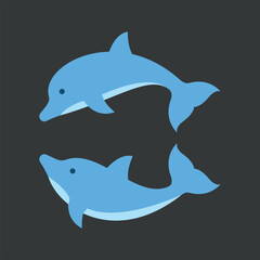 Two blue dolphin icon for creative summer beach and aquatic branding.