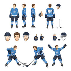  Set of hockey player character. illustration design.