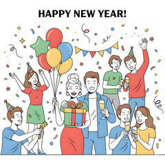People Characters happy New year illustration design.