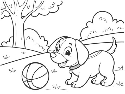 Playful Puppy Coloring Page: Outdoor Fun Activity