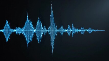 A glowing blue sound wave visualized against a dark background, illustrating audio frequency - Powered by Adobe