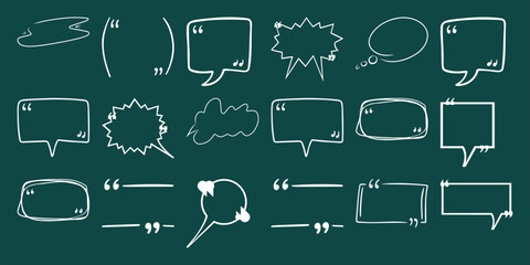 Collection of Hand-Drawn Speech Bubbles and Quotation Marks on a Teal Background