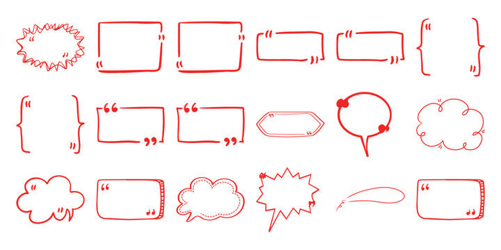 Collection of Hand-Drawn Red Speech Bubbles and Quote Boxes