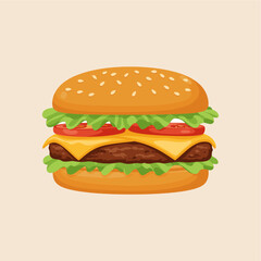 Mouthwatering cartoon burger with vibrant toppings