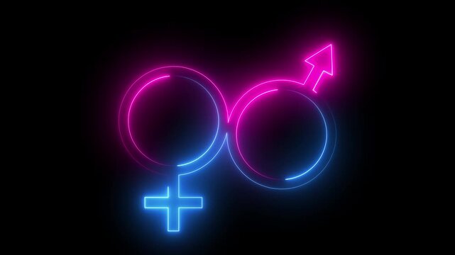 Glowing neon female gender symbol animation on black background. male gender icons with glowing neon effect.